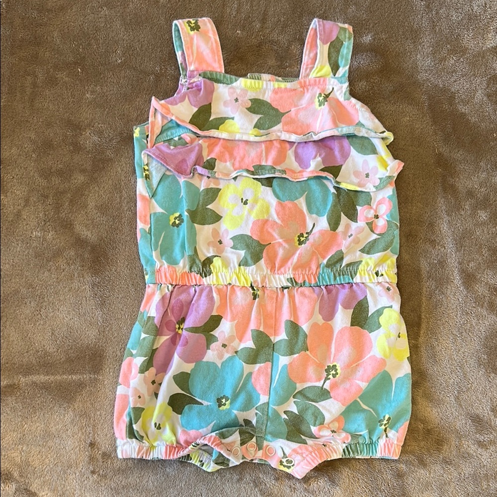 Carter's Pink and Blue Romper with Ruffled Neckline